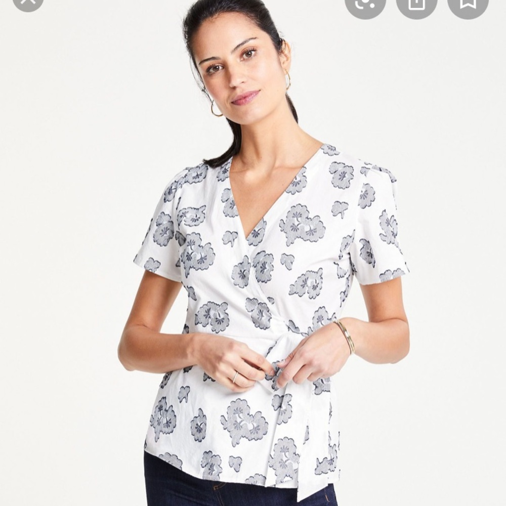 Ann Taylor White black floral wrap top